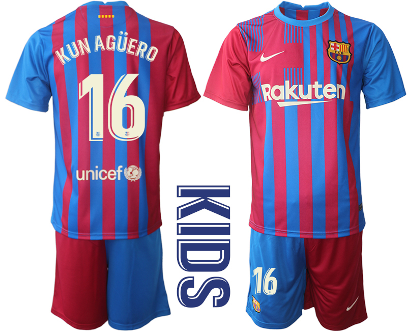 Youth 2021-2022 Club Barcelona home red #16 Nike Soccer Jerseys->customized soccer jersey->Custom Jersey